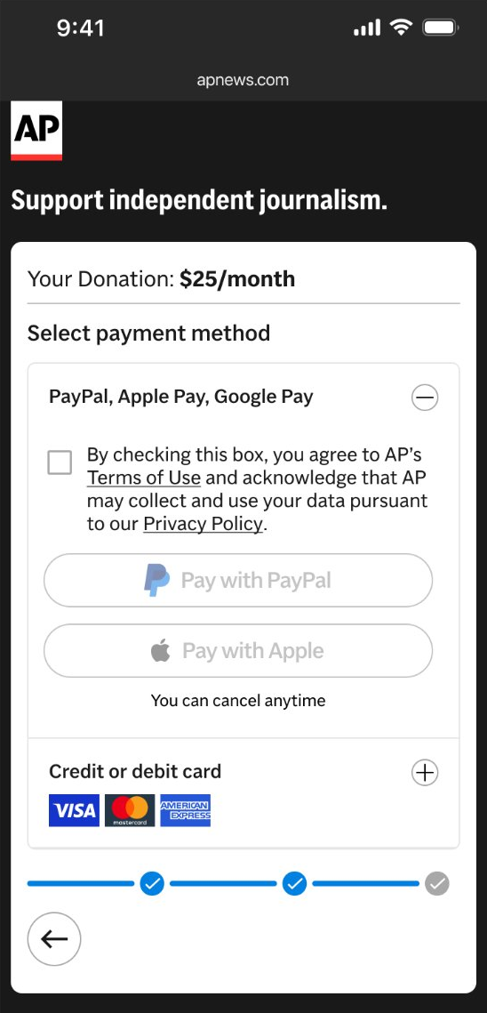 Wallets open with the Terms box unchecked and wallet buttons disabled